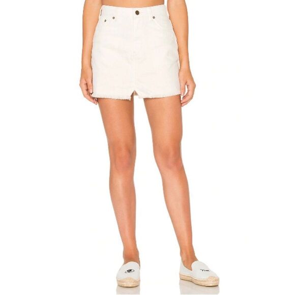Free People 'Step Up' Denim Mini Skirt in Ivory - Picture 3 of 12